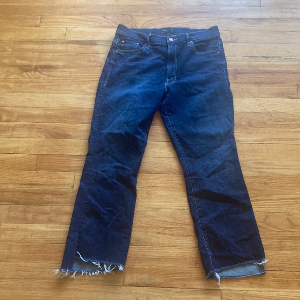 Mother Denim Insider Crop Step Fray Here Kitty Kitty Dark Wash Jeans